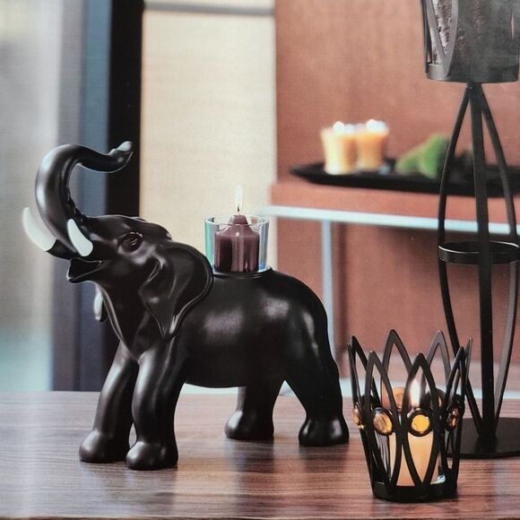 💜PartyLite Black Trumpeting Elephant Tealight/Votive Candle Holder